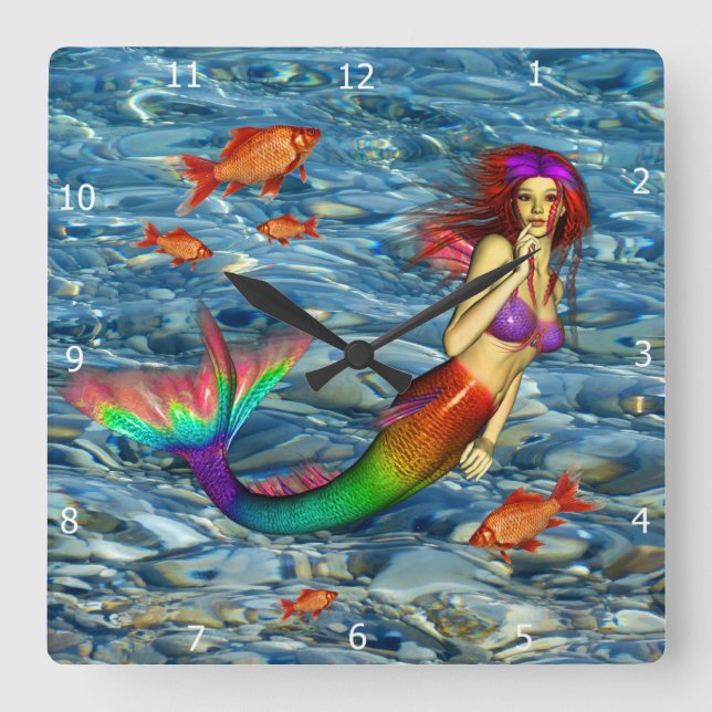 MERMAID SQUARE WALL CLOCK (Front)