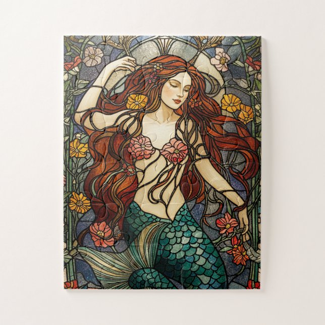 mermaid stained glass puzzle (Vertical)