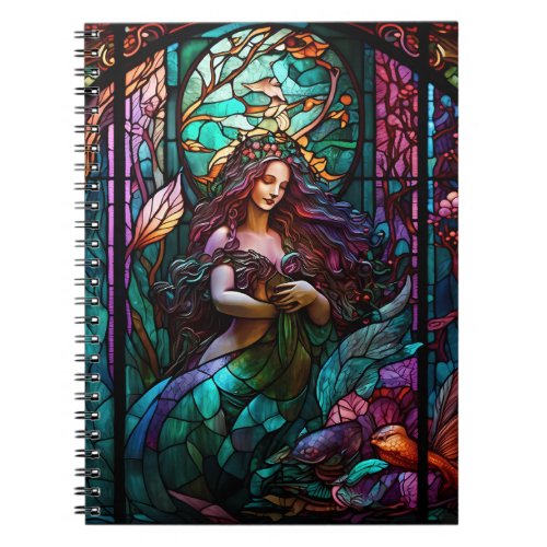 Mermaid Stained Glass Under the Sea Church Notebook