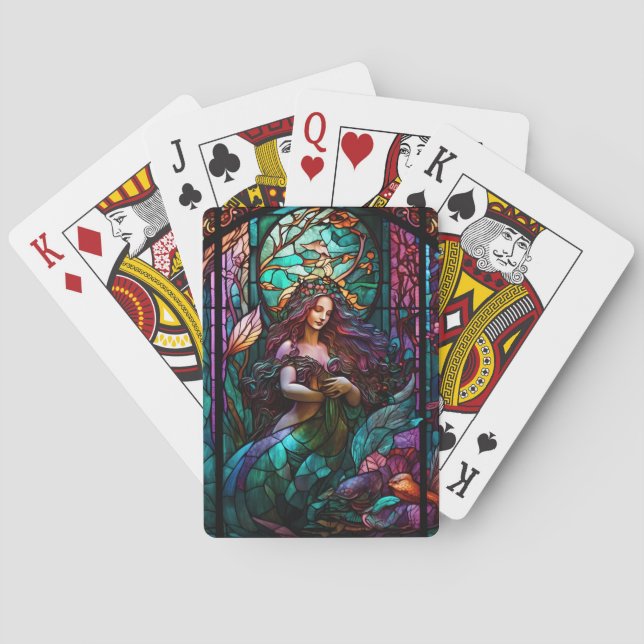 Mermaid Stained Glass, Under the Sea, Church Poker Cards (Back)