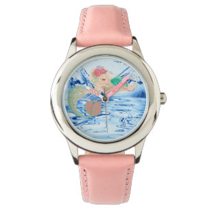 Mermaid - Stainless Steel Pink Leather Strap Watch
