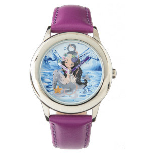 Mermaid - Stainless Steel Pink Leather Strap Watch