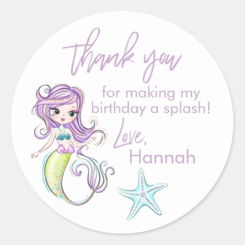 Mermaid Starfish Birthday Party Thank You Stickers