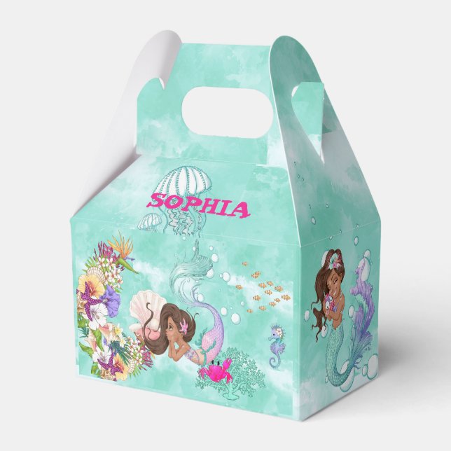 Mermaid Starfish Cute Personal Dark Hair Favor Boxes (Front Side)