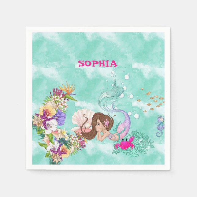 Mermaid Starfish Cute Personal Dark Hair   Napkins (Front)