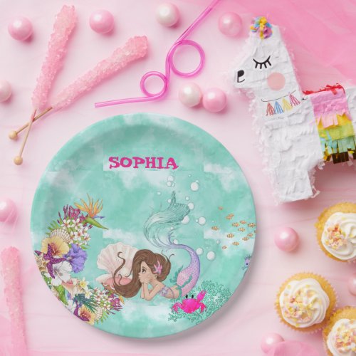 Mermaid Starfish Cute Personal Dark Hair  Paper Plates