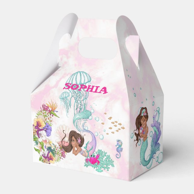 Mermaid Starfish Cute Personal Pink Dark Hair  Favor Boxes (Front Side)