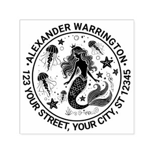 Mermaid Starfish Jellyfish Name Return Address Self-inking Stamp