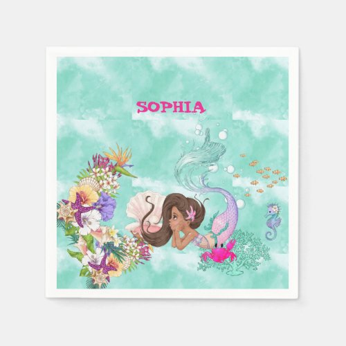 Mermaid Starfish Personal Dark Hair Cute Napkins