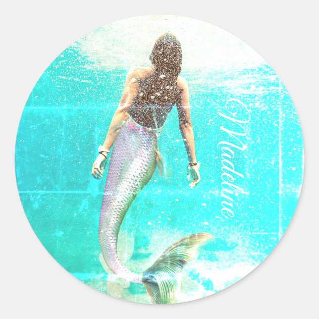 Mermaid Summer Blue Ocean Modern Chic Classic Round Sticker (Front)