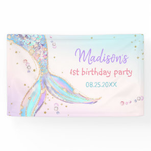 Mermaid Summer Pool 1st Birthday Party Banner