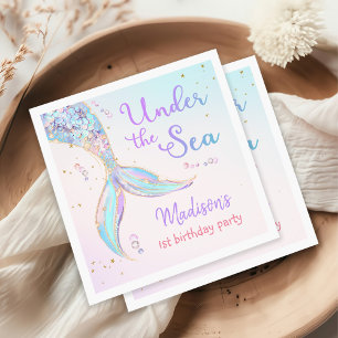 Mermaid Summer Pool 1st Birthday Party Napkins