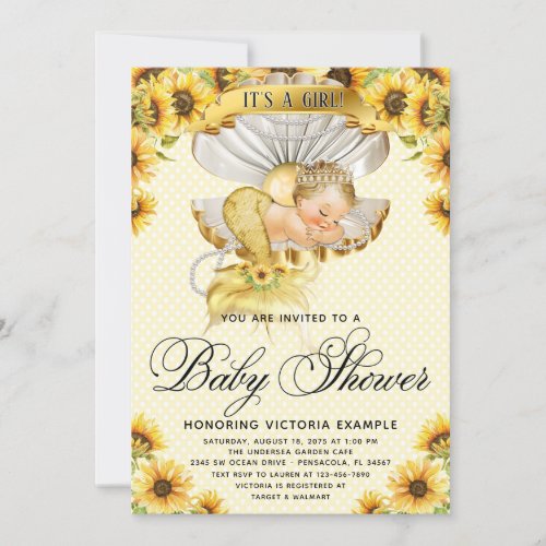 Mermaid Sunflower Baby Shower Invitation