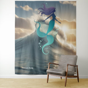 Mermaid Sunrise Ocean Personalized Tapestry