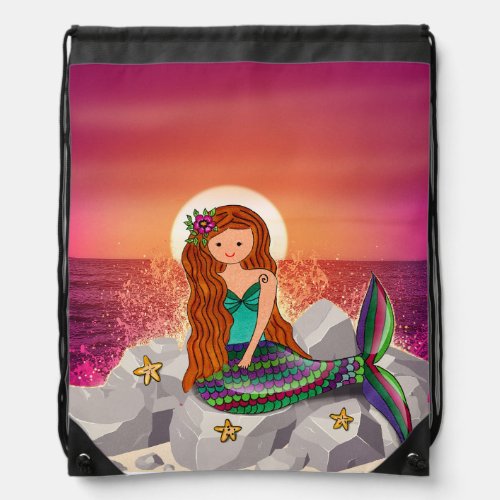 Mermaid Sunset Backpack Drawstring