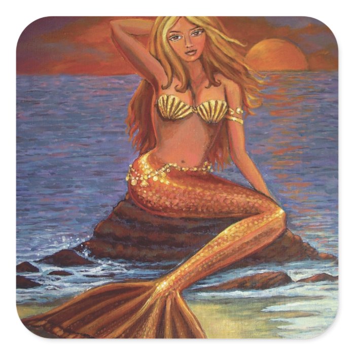 Mermaid Sunset   Square Stickers