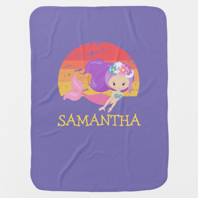 Mermaid Sunset Yellow birthday  T-Shirt Baby Blanket (Front)