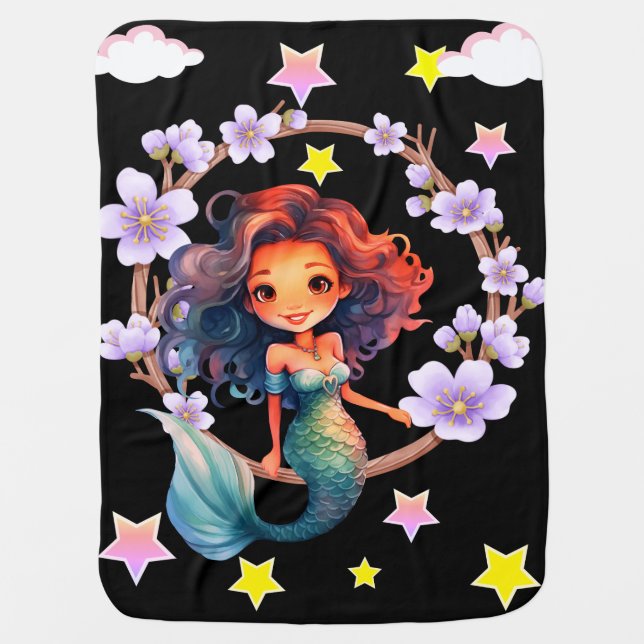 Mermaid surrounded with flowers Baby Blanket (Front)