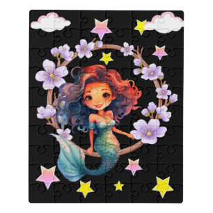 Mermaid surrounded with flowers jigsaw puzzle
