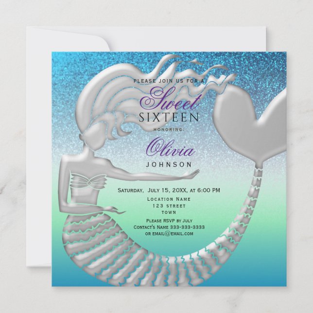 Mermaid Sweet 16 Birthday Invitation (Front)
