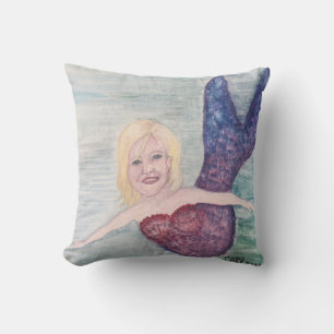 Mermaid Swimming Art Painting Throw Pillow