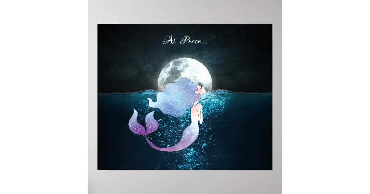 Mermaid Swimming At Peace Under the Full Moon Poster | Zazzle