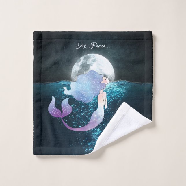 Mermaid Swimming At Peace Under the Full Moon Wash Cloth (Wash Cloth)