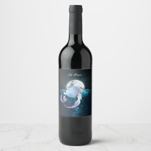 Mermaid Swimming At Peace Under the Full Moon Wine Label