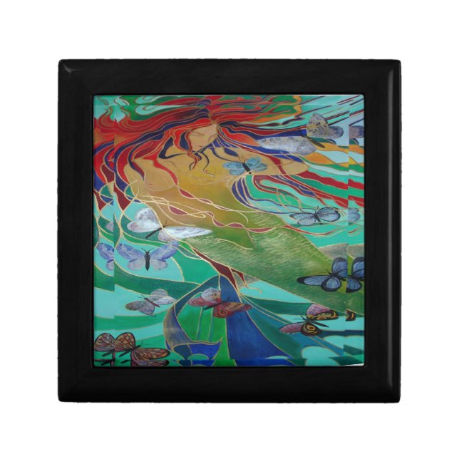 Mermaid Swimming with Butterflies Fantasy Art Jewelry Box (Front)