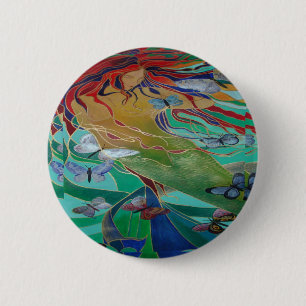 Mermaid Swimming with Butterflies Fantasy Art Pinback Button