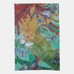 Mermaid Swimming with Butterflies Fantasy Art Towel