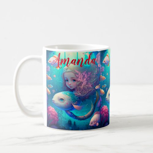 Mermaid swimming with fish    coffee mug