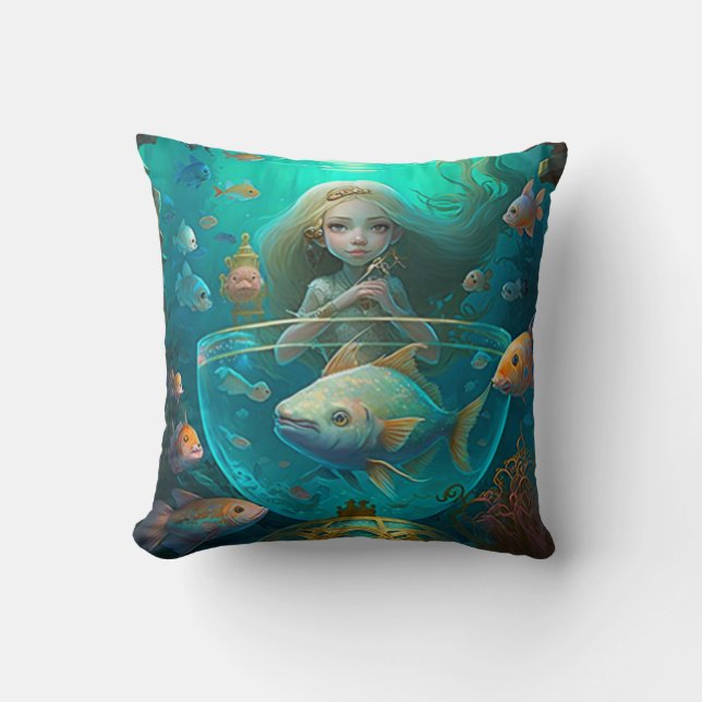Mermaid swimming with fish  cute throw pillow (Front)