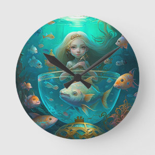 Mermaid swimming with fish cute wall clock