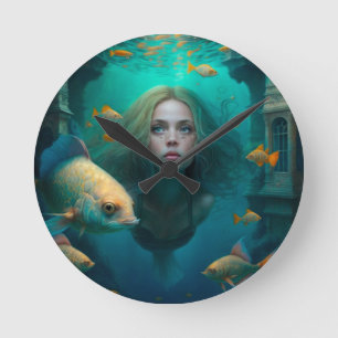 Mermaid swimming with fish  cute wall clock