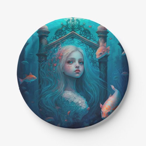 Mermaid swimming with fish  cute wall clock paper  paper plates