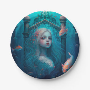 Mermaid swimming with fish  cute wall clock paper  plates
