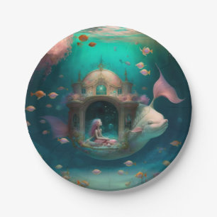 Mermaid swimming with fish  cute wall clock paper  plates