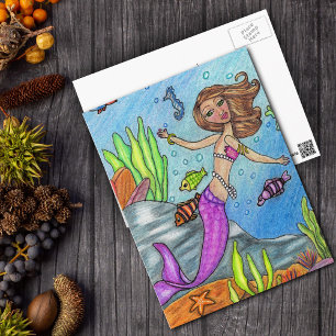 Mermaid Swimming With Fish Postcard