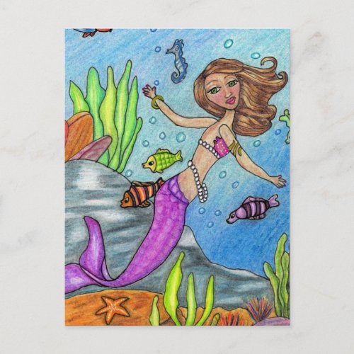 Mermaid Swimming With Fish Postcard