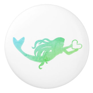 Mermaid Swimming With Hook Heart Ceramic Knob