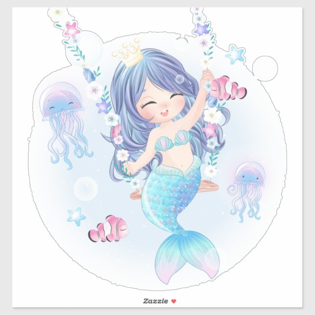 Mermaid Swinging Sticker (Sheet)