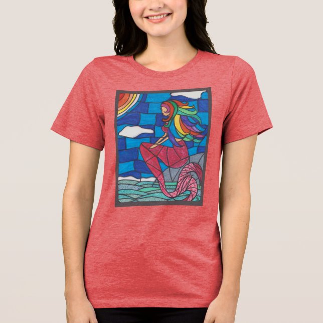 Mermaid T Shirt With Stained Glass Style Artwork (Front)