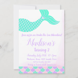 Mermaid Tail 2nd Birthday Invitation