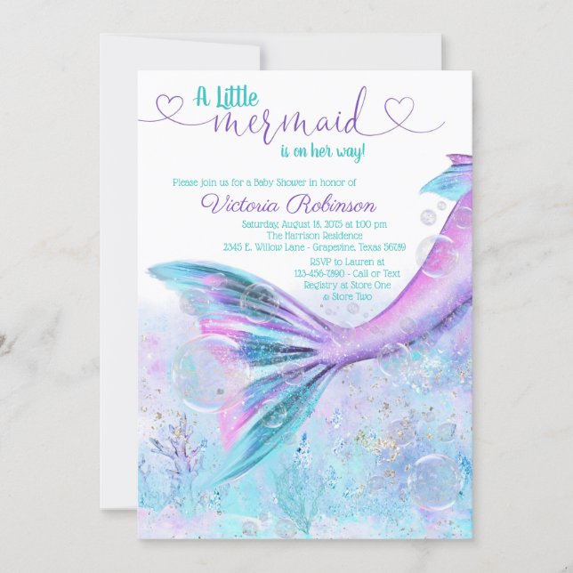 Mermaid Tail Baby Girl Baby Shower Invitation (Front)