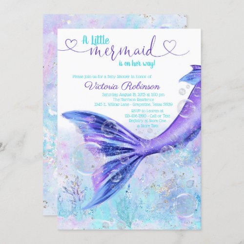 Mermaid Tail Baby Purple Teal Blue Baby Shower Invitation