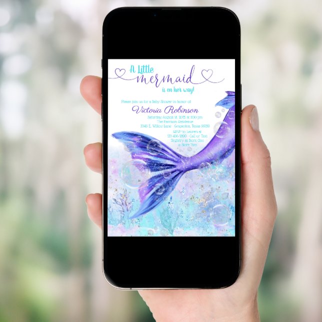 Mermaid Tail Baby Purple Teal Blue Baby Shower Invitation (Front Digital)