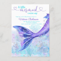 Mermaid Tail Baby Purple Teal Blue Baby Shower Invitation