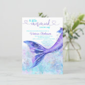 Mermaid Tail Baby Purple Teal Blue Baby Shower Invitation (Standing Front)