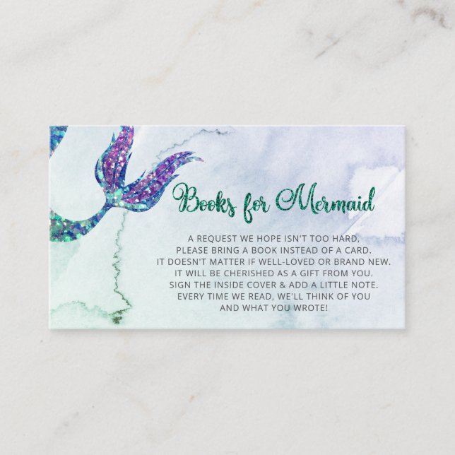Mermaid Tail Baby Shower Book Request Enclosure Card (Front)